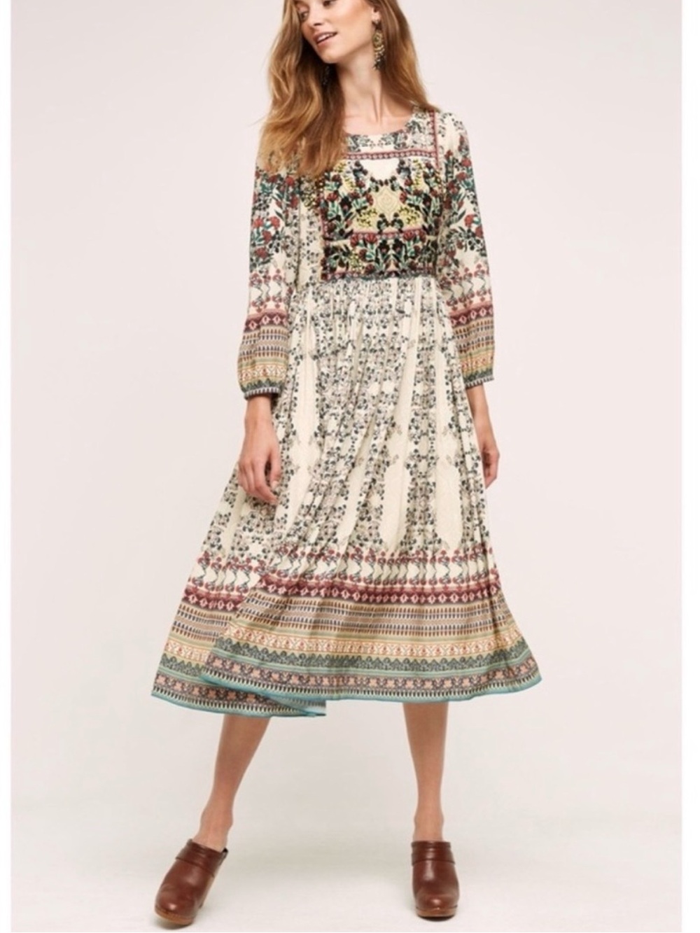 Anthropologie Bhanuni by Jyoti 'Far Fields' Long Sleeve Midi Dress Size 10